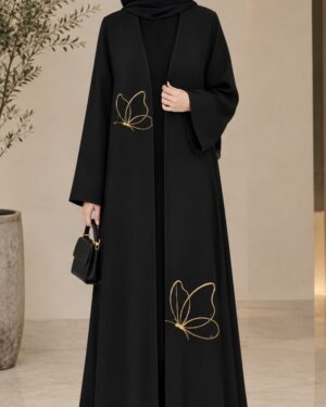Home Black Butterfly Embroidered Abaya
