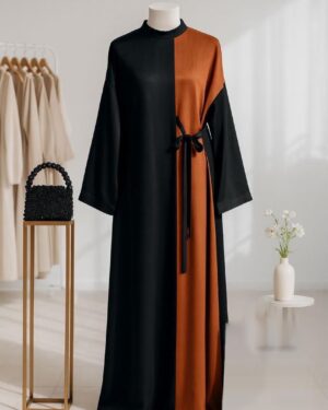 Home Black & Rust Two-Tone Tie-Waist Abaya