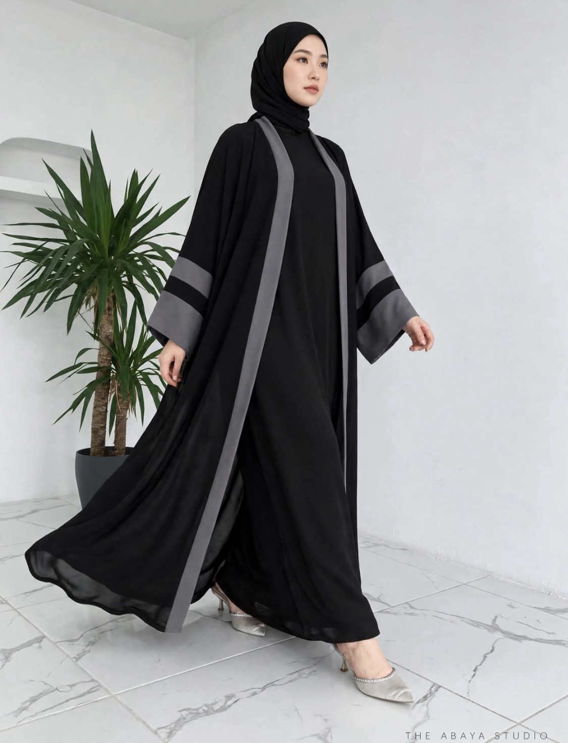 screenshot-2 Chocolate Brown & Cream Contrast Open Abaya 2 pcs - Image 2